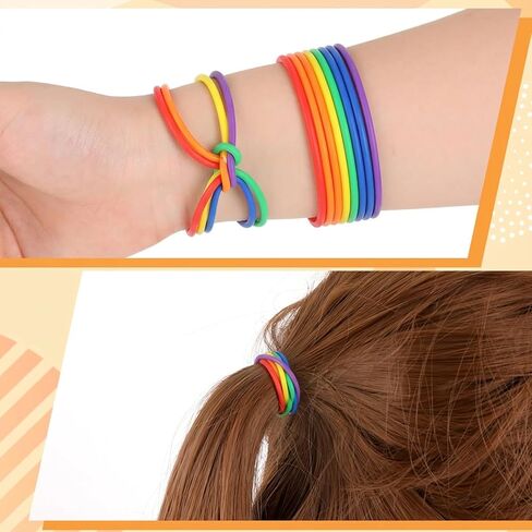 48 Pieces Rubber Bracelet, Jelly Bracelet Neon Bracelets Stretchy 80s Gummy Silicone Wristbands Hair Ties for Party Favors, Adults, Women Party Accessories in Saudi Arabia