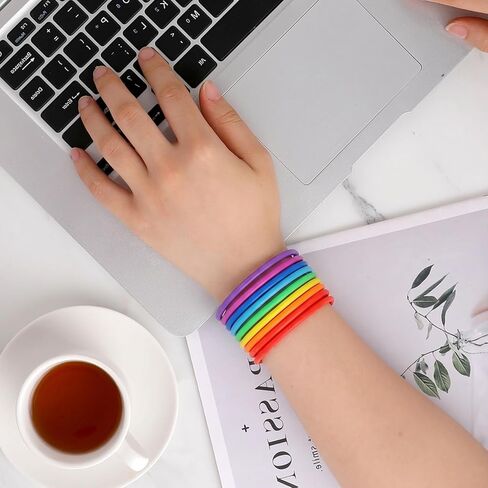 48 Pieces Rubber Bracelet, Jelly Bracelet Neon Bracelets Stretchy 80s Gummy Silicone Wristbands Hair Ties for Party Favors, Adults, Women Party Accessories in Saudi Arabia