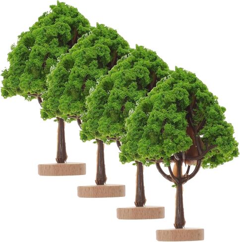 ARTIBETTER 4Pcs Mini Green Shade Trees with Base for Fairy Garden Indoor Faux Tree Model Train Scenery Village Trees Plastic Tree Figurines in Saudi Arabia
