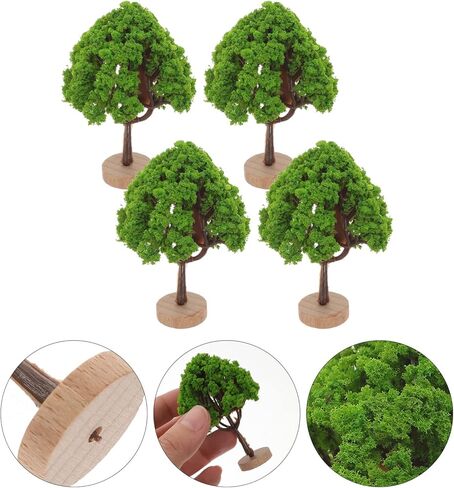 ARTIBETTER 4Pcs Mini Green Shade Trees with Base for Fairy Garden Indoor Faux Tree Model Train Scenery Village Trees Plastic Tree Figurines in Saudi Arabia