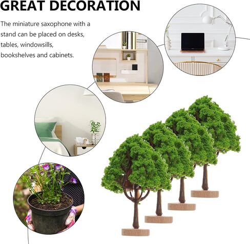ARTIBETTER 4Pcs Mini Green Shade Trees with Base for Fairy Garden Indoor Faux Tree Model Train Scenery Village Trees Plastic Tree Figurines in Saudi Arabia