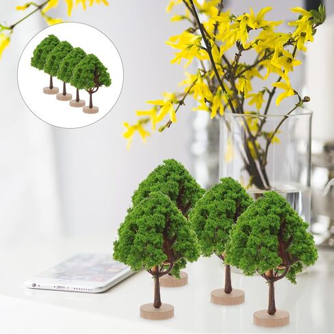 ARTIBETTER 4Pcs Mini Green Shade Trees with Base for Fairy Garden Indoor Faux Tree Model Train Scenery Village Trees Plastic Tree Figurines in Saudi Arabia