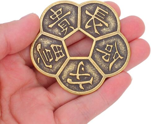 قطعتان من العملات النحاسية الصينية الكبيرة من ديديساون، 2.16 بوصة دعامة عرافة I Ching، سحر ثروة فنغ شوي لحسن الحظ لمجموعة ديكور المنزل والمكتب in Kuwait