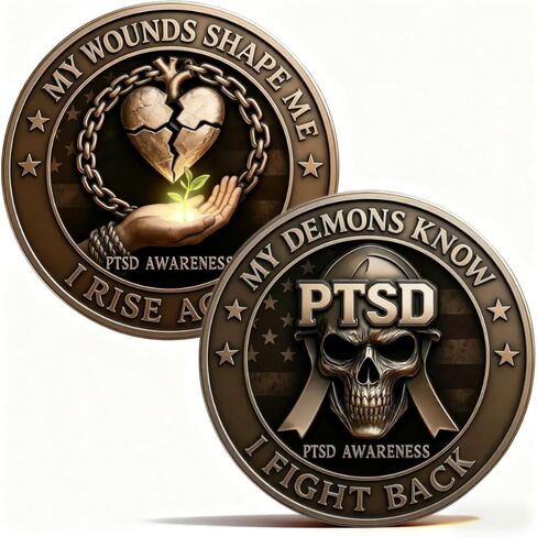 عملة تحدي الوعي باضطراب ما بعد الصدمة، My Demons Know I Fight Back عملات تذكارية، عملة تحدي PTSD لجمجمة المحارب للمعارك الداخلية، رمز دعم الشجاعة، هدية للمحاربين القدامى (1 قطعة) in Kuwait