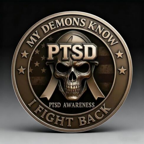 عملة تحدي الوعي باضطراب ما بعد الصدمة، My Demons Know I Fight Back عملات تذكارية، عملة تحدي PTSD لجمجمة المحارب للمعارك الداخلية، رمز دعم الشجاعة، هدية للمحاربين القدامى (1 قطعة) in Kuwait
