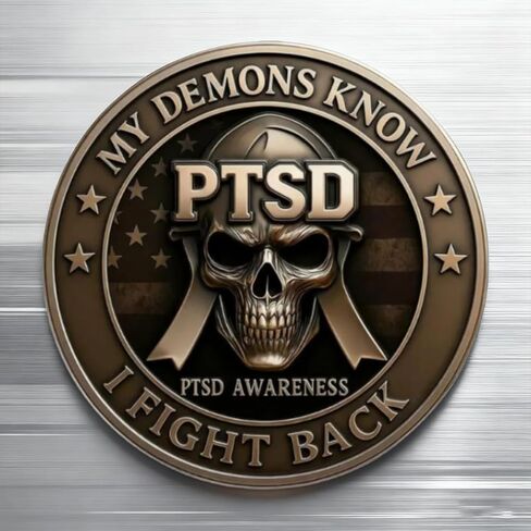 عملة تحدي الوعي باضطراب ما بعد الصدمة، My Demons Know I Fight Back عملات تذكارية، عملة تحدي PTSD لجمجمة المحارب للمعارك الداخلية، رمز دعم الشجاعة، هدية للمحاربين القدامى (1 قطعة) in Kuwait
