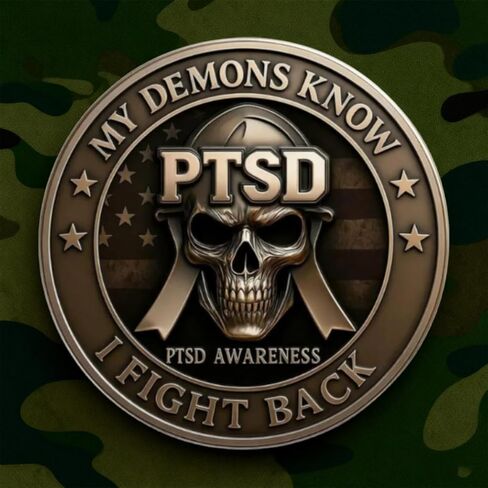 عملة تحدي الوعي باضطراب ما بعد الصدمة، My Demons Know I Fight Back عملات تذكارية، عملة تحدي PTSD لجمجمة المحارب للمعارك الداخلية، رمز دعم الشجاعة، هدية للمحاربين القدامى (1 قطعة) in Kuwait