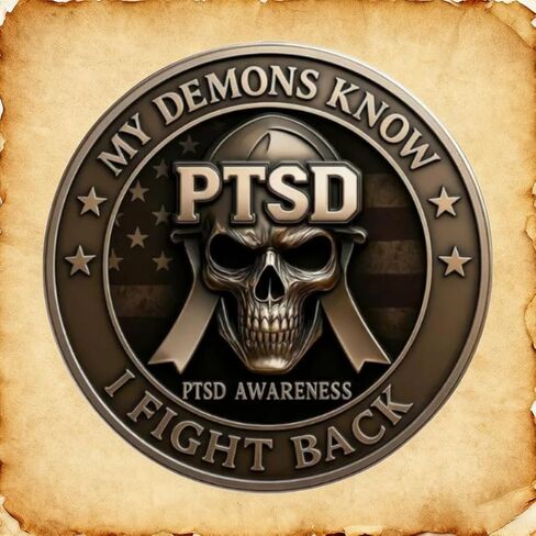 عملة تحدي الوعي باضطراب ما بعد الصدمة، My Demons Know I Fight Back عملات تذكارية، عملة تحدي PTSD لجمجمة المحارب للمعارك الداخلية، رمز دعم الشجاعة، هدية للمحاربين القدامى (1 قطعة) in Kuwait