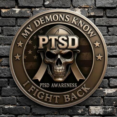 عملة تحدي الوعي باضطراب ما بعد الصدمة، My Demons Know I Fight Back عملات تذكارية، عملة تحدي PTSD لجمجمة المحارب للمعارك الداخلية، رمز دعم الشجاعة، هدية للمحاربين القدامى (1 قطعة) in Kuwait