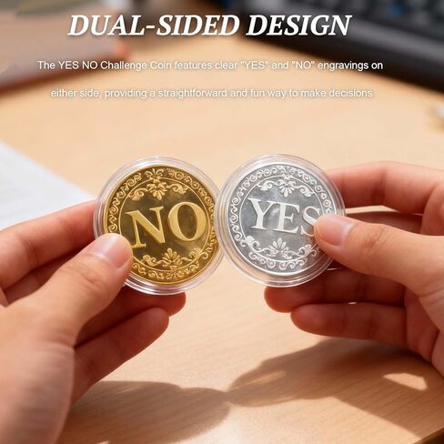2-Pack YES NO Challenge Coin Decision Maker with Card | Dual-Sided Metal Flipping Token | Fun Party Game and Divination Tool | Novelty Gift for Adults in Saudi Arabia