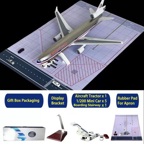 نموذج طائرة MD-11 بمقياس 1/130 بطول 18.5 بوصة طائرة MD-11 مع قاعدة حامل وإكسسوارات مشهد المطار عرض مثالي وهدية in Kuwait