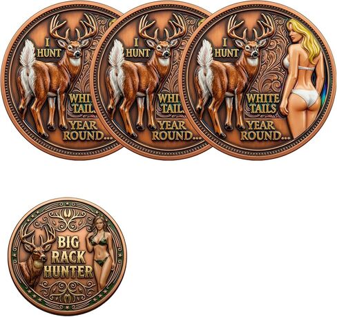 عملة تجميع Big Rack Hunter & I Hunt Whitetails على مدار العام - عملة تحدي الفكاهة المضحكة للصيد على الوجهين مع عمل فني على شكل غزال وبينوب، يمكن تجميعها وهدية للصيادين وعشاق الهواء الطلق (5 قطع) in Kuwait