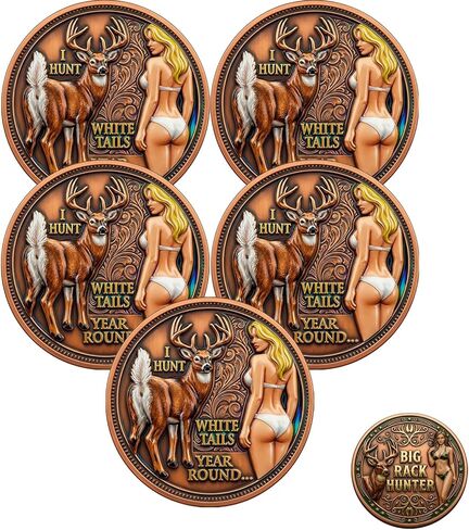 عملة تجميع Big Rack Hunter & I Hunt Whitetails على مدار العام - عملة تحدي الفكاهة المضحكة للصيد على الوجهين مع عمل فني على شكل غزال وبينوب، يمكن تجميعها وهدية للصيادين وعشاق الهواء الطلق (5 قطع) in Kuwait