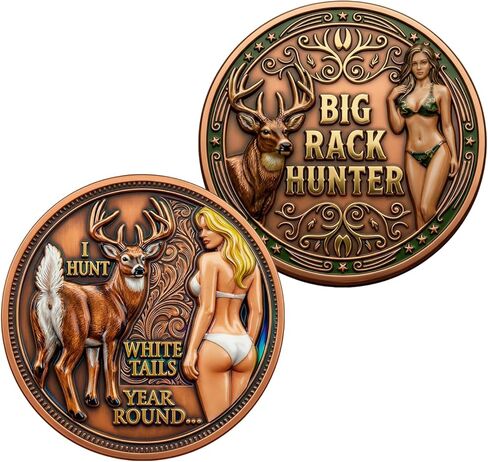 عملة تجميع Big Rack Hunter & I Hunt Whitetails على مدار العام - عملة تحدي الفكاهة المضحكة للصيد على الوجهين مع عمل فني على شكل غزال وبينوب، يمكن تجميعها وهدية للصيادين وعشاق الهواء الطلق (5 قطع) in Kuwait
