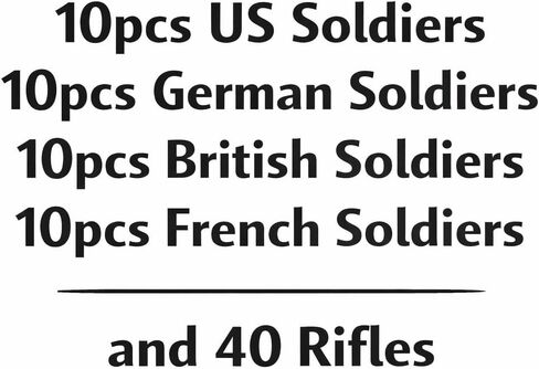 WW2 Army Men 40 Pcs Set - 10 US, 10 British, 10 French, 10 German Soldiers with 40 Rifles - Compatible with Major Building Bricks, for Diorama & War Games in Saudi Arabia