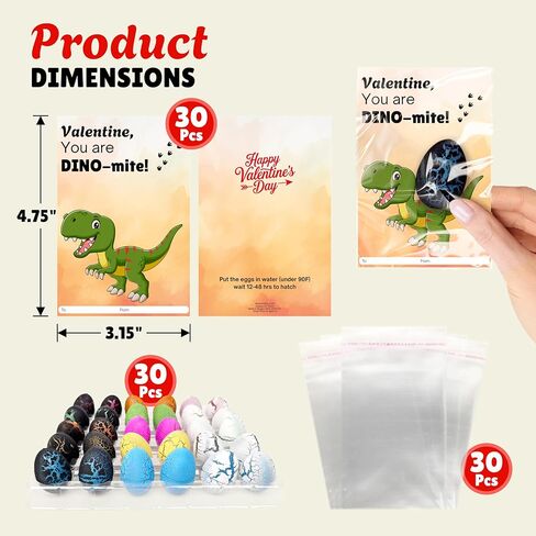 30 Pack Dinosaur Hatching Egg with Valentines Cards for Kids, Valentine Classroom Exchange Gifts for Kid Boy Girl, Valentines Day Gifts for Kid, Valentines Day Cards for School Bulk Party Favor in Saudi Arabia