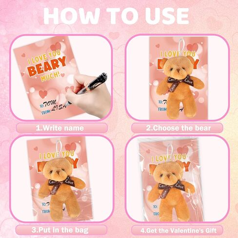 بطاقات عيد الحب للأطفال، 24 حزمة من لعبة الدببة الصغيرة القطيفة مع بطاقات عيد الحب، حيوان محشو صغير لتفضلات حفلات المدرسة للأطفال الأولاد والبنات، وتبادل هدايا عيد الحب للأطفال in Kuwait