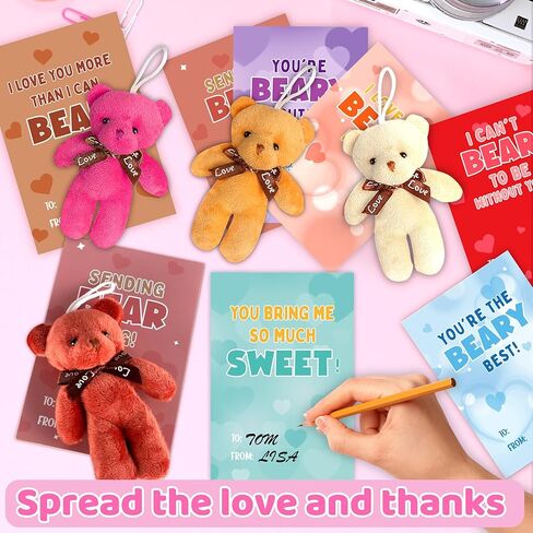 بطاقات عيد الحب للأطفال، 24 حزمة من لعبة الدببة الصغيرة القطيفة مع بطاقات عيد الحب، حيوان محشو صغير لتفضلات حفلات المدرسة للأطفال الأولاد والبنات، وتبادل هدايا عيد الحب للأطفال in Kuwait