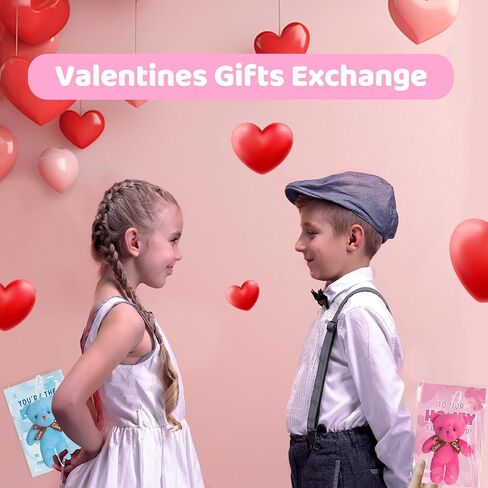 بطاقات عيد الحب للأطفال، 24 حزمة من لعبة الدببة الصغيرة القطيفة مع بطاقات عيد الحب، حيوان محشو صغير لتفضلات حفلات المدرسة للأطفال الأولاد والبنات، وتبادل هدايا عيد الحب للأطفال in Kuwait