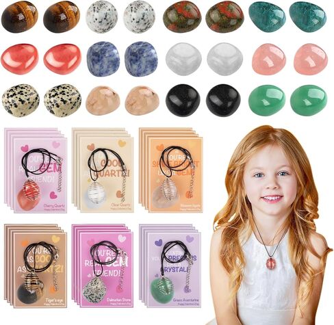 Valentines Day Cards for Kids School, 28 Sets Valentines Day Cards Natural Gemstone Crystals Rocks Minerals Bulk, Valentine Exchange Card for Kids Girls Boys Class Classroom Party Favors (Style 3) in Saudi Arabia