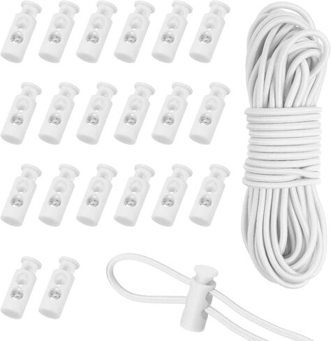 uxcell 20 Pcs Plastic Cord Locks & 16 ft Elastic Cord, Double-Hole Toggles for Drawstrings End Stopper Fastener Slider Toggles Clip for Shoelaces Backpacks Replacement, White in Saudi Arabia