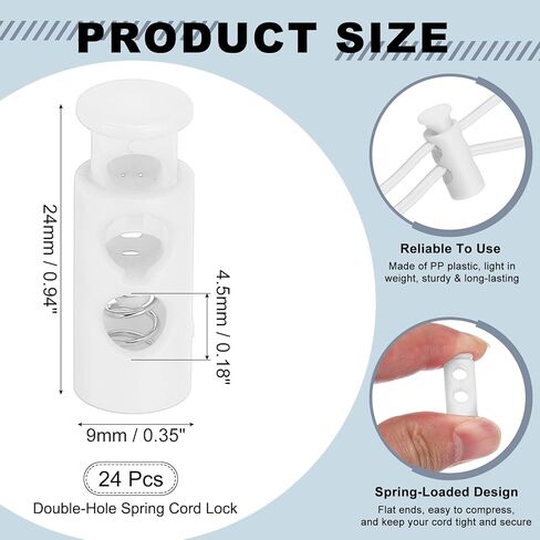 uxcell 20 Pcs Plastic Cord Locks & 16 ft Elastic Cord, Double-Hole Toggles for Drawstrings End Stopper Fastener Slider Toggles Clip for Shoelaces Backpacks Replacement, White in Saudi Arabia