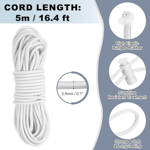 uxcell 20 Pcs Plastic Cord Locks & 16 ft Elastic Cord, Double-Hole Toggles for Drawstrings End Stopper Fastener Slider Toggles Clip for Shoelaces Backpacks Replacement, White in Saudi Arabia