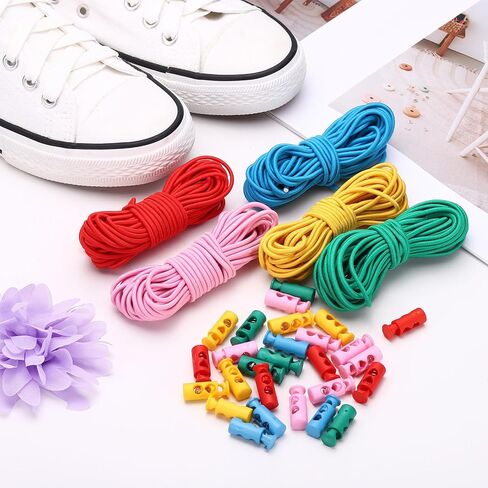 uxcell 20 Pcs Plastic Cord Locks & 16 ft Elastic Cord, Double-Hole Toggles for Drawstrings End Stopper Fastener Slider Toggles Clip for Shoelaces Backpacks Replacement, White in Saudi Arabia