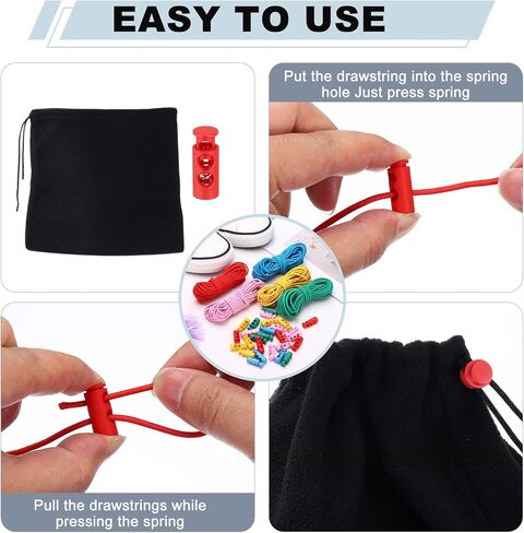 uxcell 20 Pcs Plastic Cord Locks & 16 ft Elastic Cord, Double-Hole Toggles for Drawstrings End Stopper Fastener Slider Toggles Clip for Shoelaces Backpacks Replacement, White in Saudi Arabia