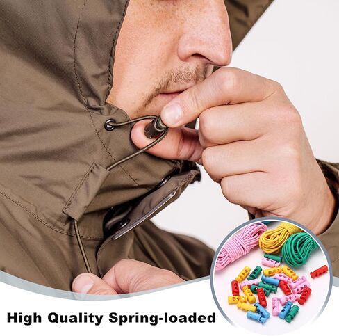 uxcell 20 Pcs Plastic Cord Locks & 16 ft Elastic Cord, Double-Hole Toggles for Drawstrings End Stopper Fastener Slider Toggles Clip for Shoelaces Backpacks Replacement, White in Saudi Arabia