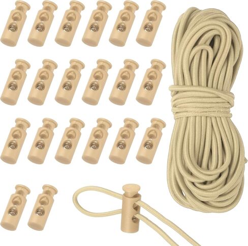 uxcell 20 Pcs Plastic Cord Locks & 16 ft Elastic Cord, Double-Hole Toggles for Drawstrings End Stopper Fastener Slider Toggles Clip for Shoelaces Backpacks Replacement, White in Saudi Arabia