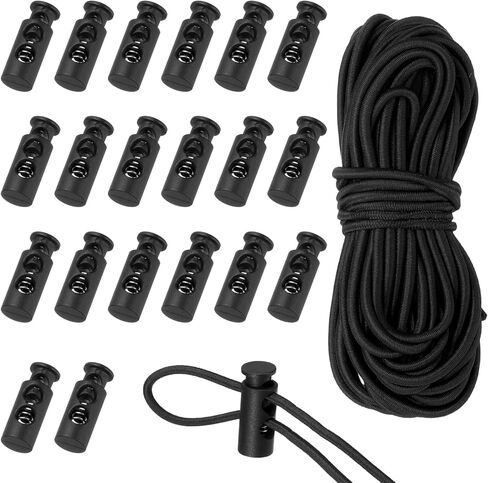 uxcell 20 Pcs Plastic Cord Locks & 16 ft Elastic Cord, Double-Hole Toggles for Drawstrings End Stopper Fastener Slider Toggles Clip for Shoelaces Backpacks Replacement, White in Saudi Arabia