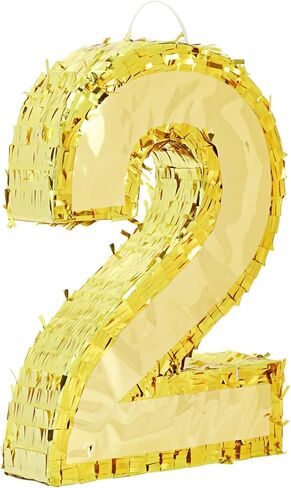 Juvale Gold Foil Number 2 Pinata - صغير 16 x 10.5 x 3 بوصة، ذهبي - بيناتا عيد ميلاد وقطعة مركزية in Kuwait