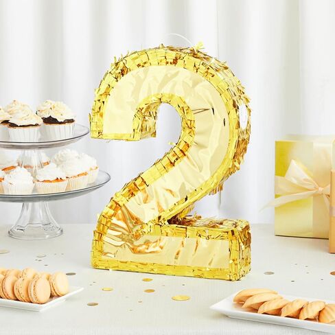 Juvale Gold Foil Number 2 Pinata - صغير 16 x 10.5 x 3 بوصة، ذهبي - بيناتا عيد ميلاد وقطعة مركزية in Kuwait