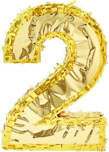 Juvale Gold Foil Number 2 Pinata - صغير 16 x 10.5 x 3 بوصة، ذهبي - بيناتا عيد ميلاد وقطعة مركزية in Kuwait