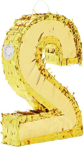 Juvale Gold Foil Number 2 Pinata - صغير 16 x 10.5 x 3 بوصة، ذهبي - بيناتا عيد ميلاد وقطعة مركزية in Kuwait