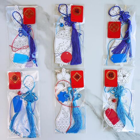 Winlyn 36 Sets Chinese New Year Decorations DIY Paintable Ming Vase with Flower Ornaments Craft Kits for Kids Asian Lunar New Year 2026 Horse Year Classroom Activities Party Favors Gift Exchange in Saudi Arabia