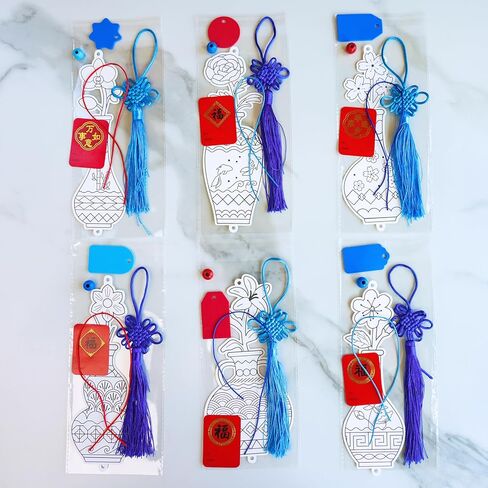 Winlyn 36 Sets Chinese New Year Decorations DIY Paintable Ming Vase with Flower Ornaments Craft Kits for Kids Asian Lunar New Year 2026 Horse Year Classroom Activities Party Favors Gift Exchange in Saudi Arabia