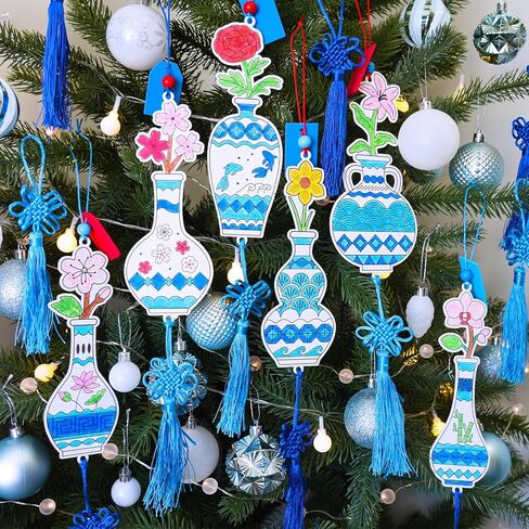 Winlyn 36 Sets Chinese New Year Decorations DIY Paintable Ming Vase with Flower Ornaments Craft Kits for Kids Asian Lunar New Year 2026 Horse Year Classroom Activities Party Favors Gift Exchange in Saudi Arabia