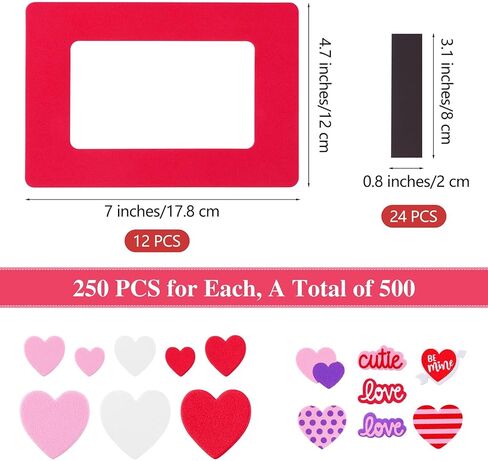 Fovths Valentine Foam Photo Frames DIY Craft Kit، 12 قطعة إطارات صور رغوية، 500 قطعة ملصقات إسفنجية على شكل قلب، 24 قطعة ملصقات حرفية مغناطيسية لعيد الحب، الفن الحرفي، ديكور المنزل in Saudi Arabia