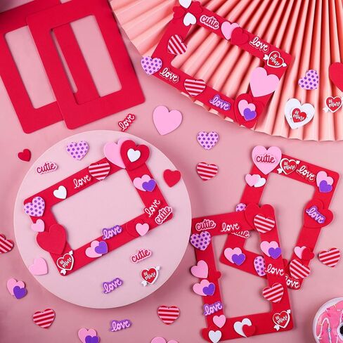 Fovths Valentine Foam Photo Frames DIY Craft Kit، 12 قطعة إطارات صور رغوية، 500 قطعة ملصقات إسفنجية على شكل قلب، 24 قطعة ملصقات حرفية مغناطيسية لعيد الحب، الفن الحرفي، ديكور المنزل in Saudi Arabia