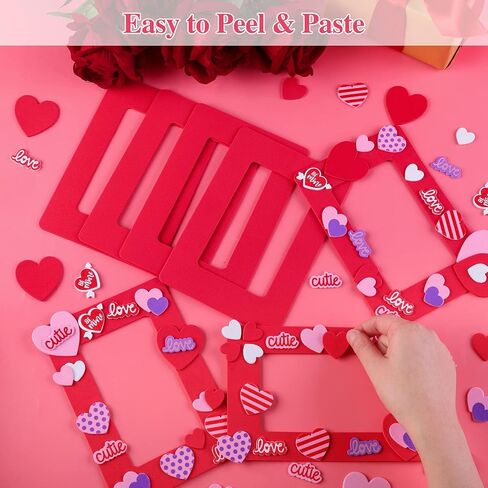 Fovths Valentine Foam Photo Frames DIY Craft Kit، 12 قطعة إطارات صور رغوية، 500 قطعة ملصقات إسفنجية على شكل قلب، 24 قطعة ملصقات حرفية مغناطيسية لعيد الحب، الفن الحرفي، ديكور المنزل in Saudi Arabia