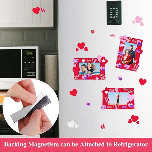 Fovths Valentine Foam Photo Frames DIY Craft Kit، 12 قطعة إطارات صور رغوية، 500 قطعة ملصقات إسفنجية على شكل قلب، 24 قطعة ملصقات حرفية مغناطيسية لعيد الحب، الفن الحرفي، ديكور المنزل in Saudi Arabia