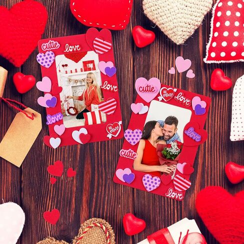 Fovths Valentine Foam Photo Frames DIY Craft Kit، 12 قطعة إطارات صور رغوية، 500 قطعة ملصقات إسفنجية على شكل قلب، 24 قطعة ملصقات حرفية مغناطيسية لعيد الحب، الفن الحرفي، ديكور المنزل in Saudi Arabia