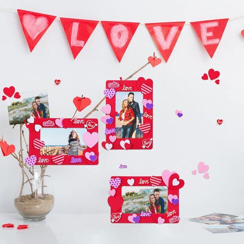 Fovths Valentine Foam Photo Frames DIY Craft Kit، 12 قطعة إطارات صور رغوية، 500 قطعة ملصقات إسفنجية على شكل قلب، 24 قطعة ملصقات حرفية مغناطيسية لعيد الحب، الفن الحرفي، ديكور المنزل in Saudi Arabia