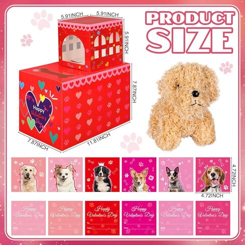 Leitee 2 Pcs DIY Valentines Mailbox Craft with 24pcs Valentines Greeting Puppy Doll Valentine‘s Day Card Exchange Dog Puppy Mailbox for Classroom Exchange Gift Game Valentine‘s Day School Party Favors in Saudi Arabia