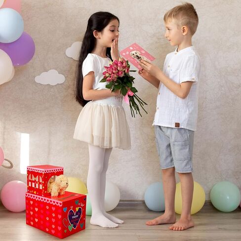 Leitee 2 Pcs DIY Valentines Mailbox Craft with 24pcs Valentines Greeting Puppy Doll Valentine‘s Day Card Exchange Dog Puppy Mailbox for Classroom Exchange Gift Game Valentine‘s Day School Party Favors in Saudi Arabia