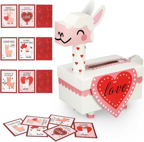 Motipuns Alpaca Valentine DIY Mailbox with 30 Cards Set for Boys Girls 12.76 x 7.48 x 15.75 inch Card Box Kit for School Classroom Exchange, Valentine Party Favors & Holiday Gift in Saudi Arabia
