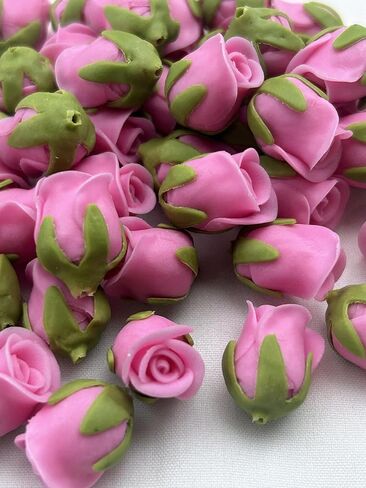 50 قطعة من خرز زهرة الورد الطيني المتوسط ​​لصنع المجوهرات، إكليل الزهور، DIY، لوازم الحرف اليدوية (وردي) in Kuwait