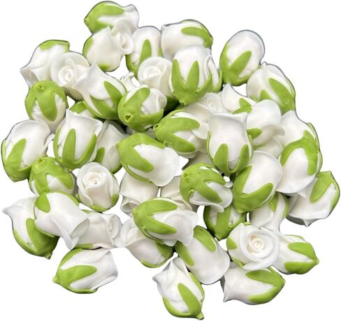 50 قطعة من خرز زهرة الورد الطيني المتوسط ​​لصنع المجوهرات، إكليل الزهور، DIY، لوازم الحرف اليدوية (وردي) in Kuwait